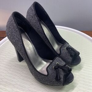 Christian Siriano Women's Platform Shoes Pumps Gray Peep Toe Tassels Sz. 6.5-7‎